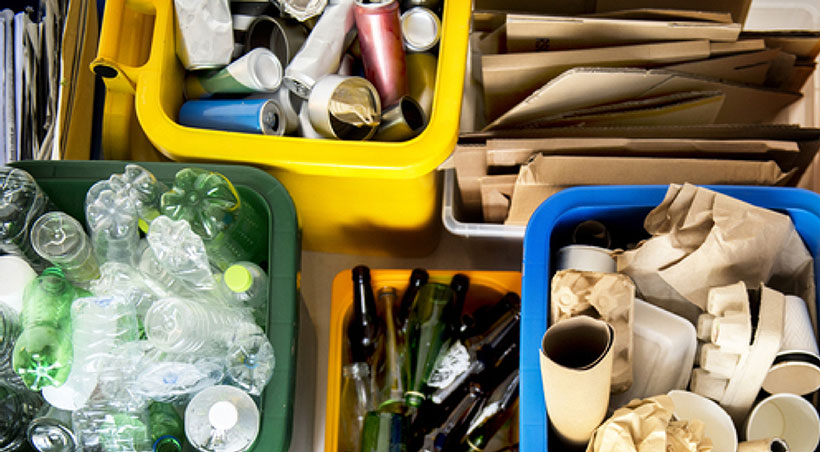 Recycling bins metal paper plastic glass
