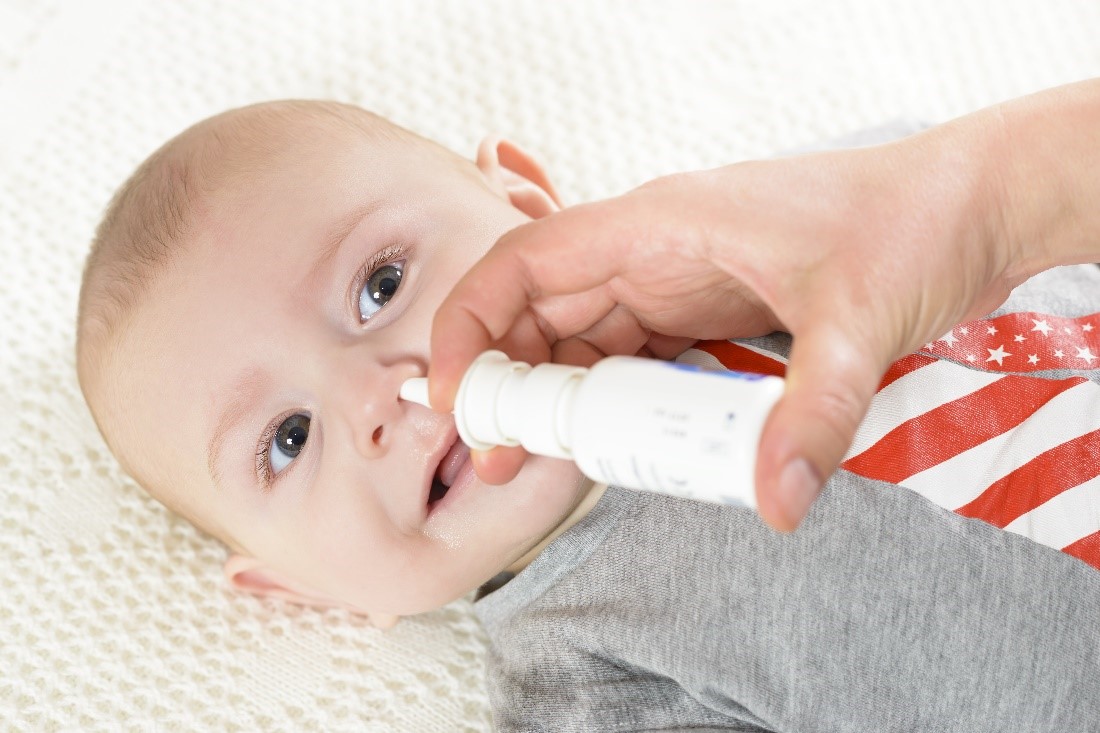 simply saline nasal spray can be used on infants