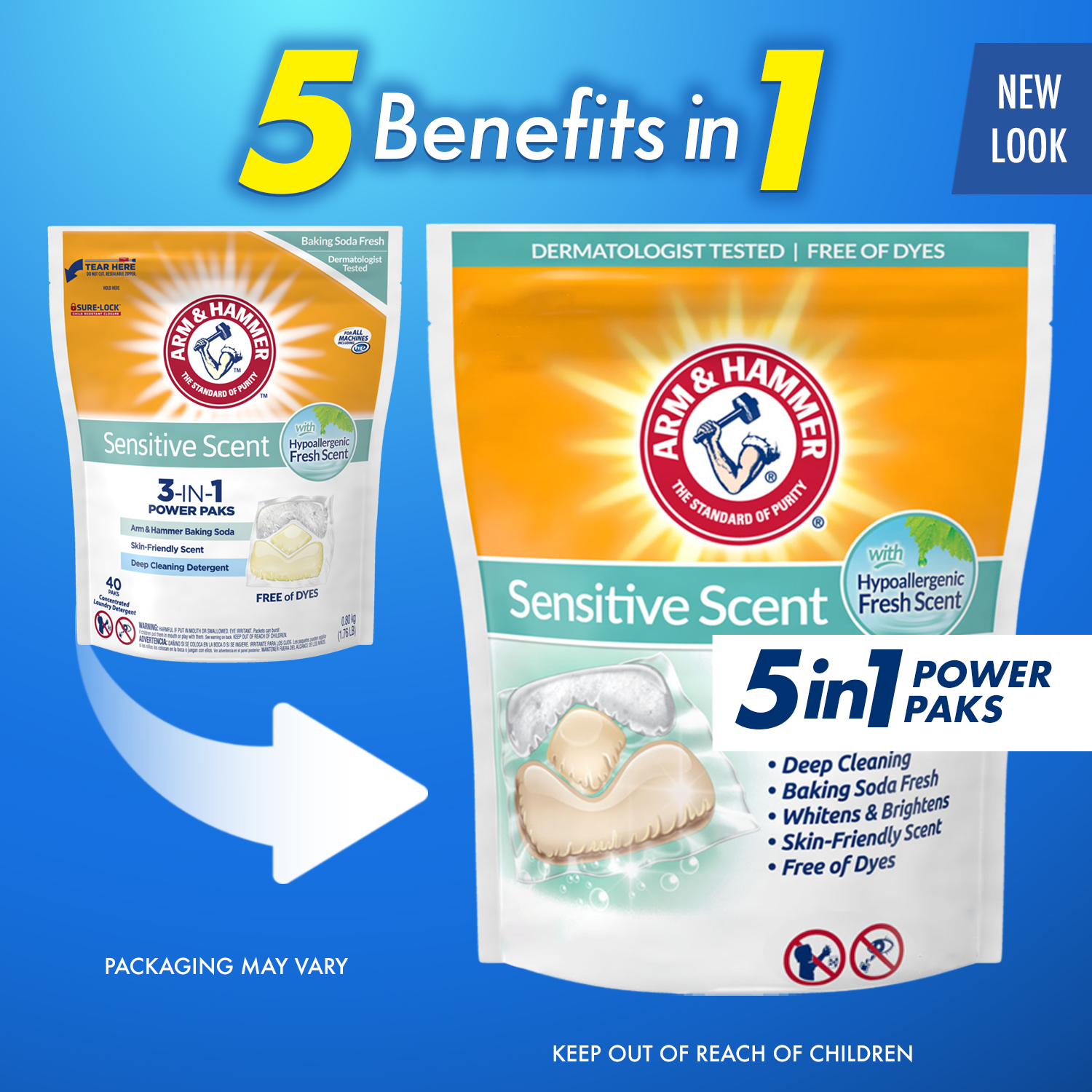 ARM & HAMMER Sensitive Scent, High Efficiency (HE), 5in1 Laundry Detergent Power Paks